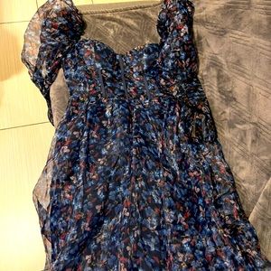 Puffed sleeve blue butterfly dress